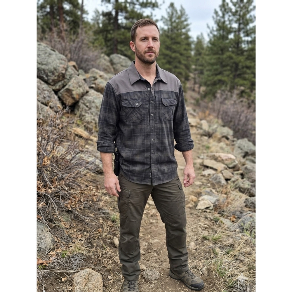 5.11 Tactical Peak Gray Plaid Long Sleeve RAPIDraw Snap Up Work Shirt 2XL XXL